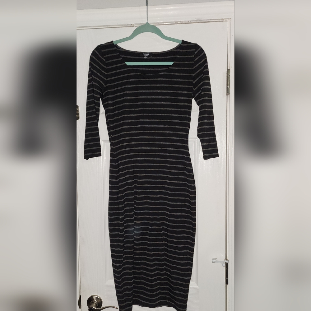 Blk And Grey Striped Dress